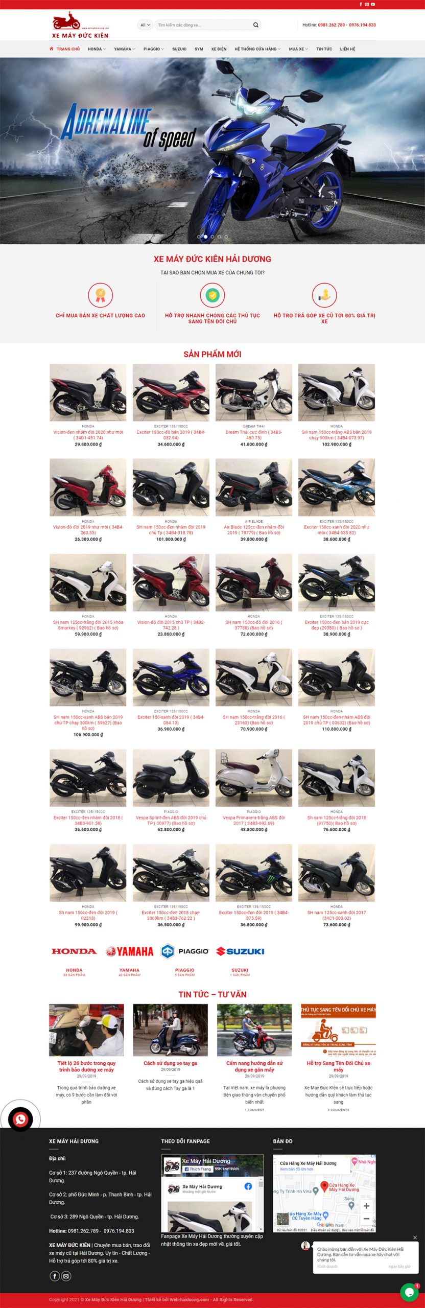 Mẫu website cửa hàng xe máy