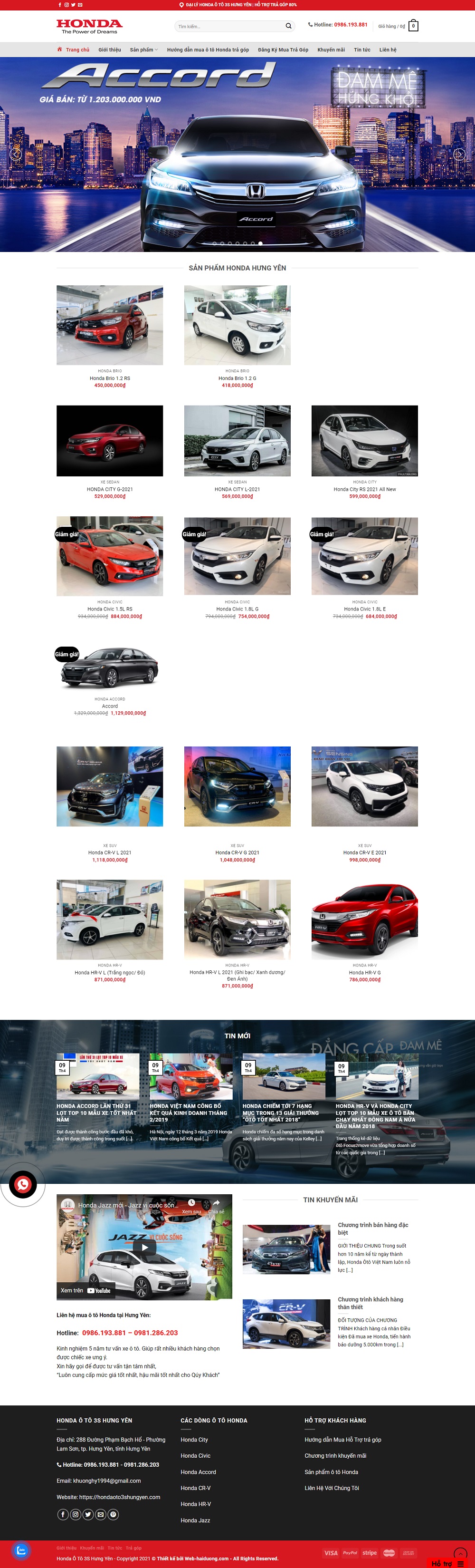 Mẫu website oto Honda Hưng Yên